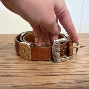Vtg 90s Small Lands End Conch Leather Southwestern Belt USA Lagenlook Boho